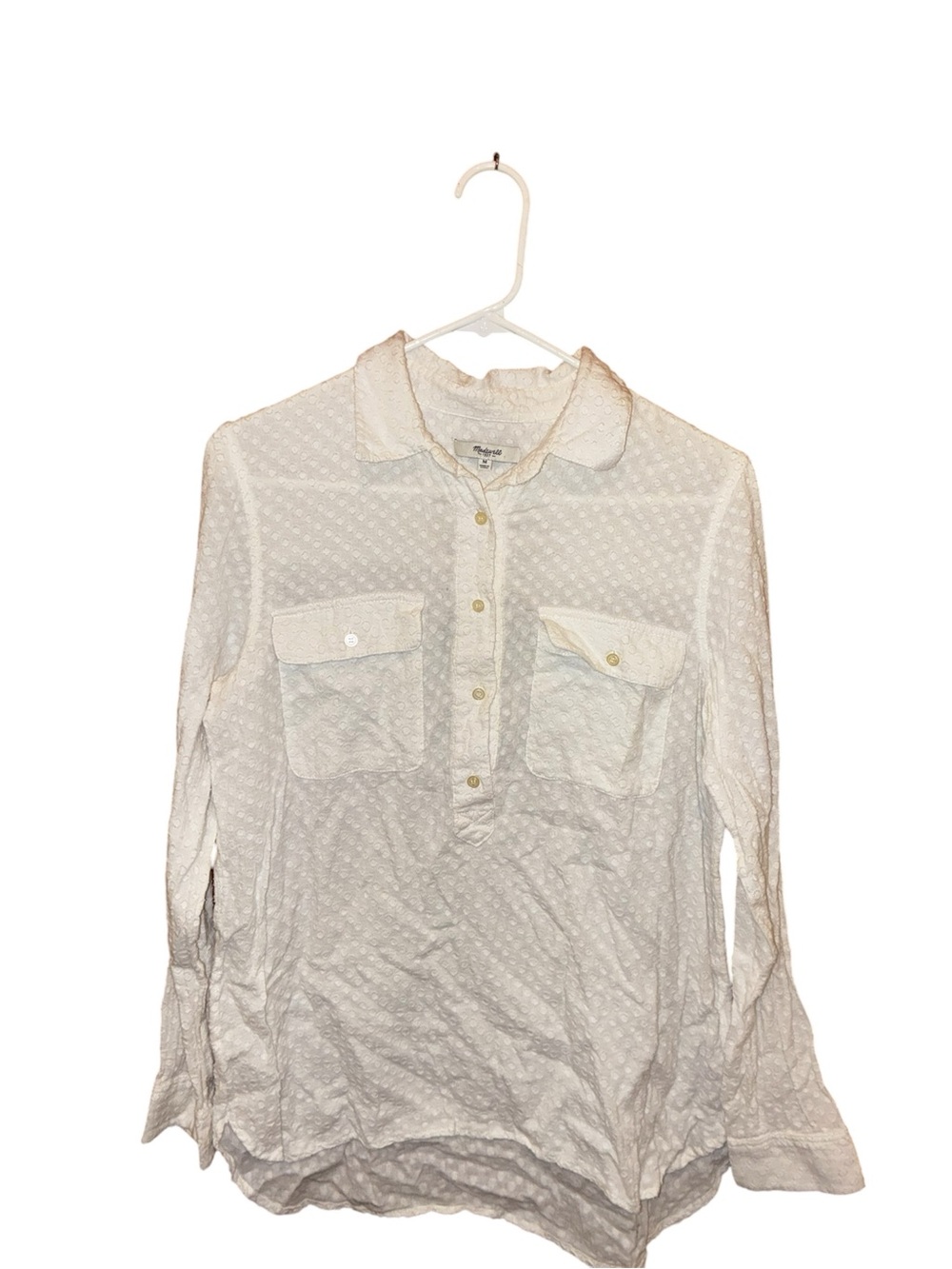 Madewell White Eyelet Long-Sleeve Peasant Shirt M